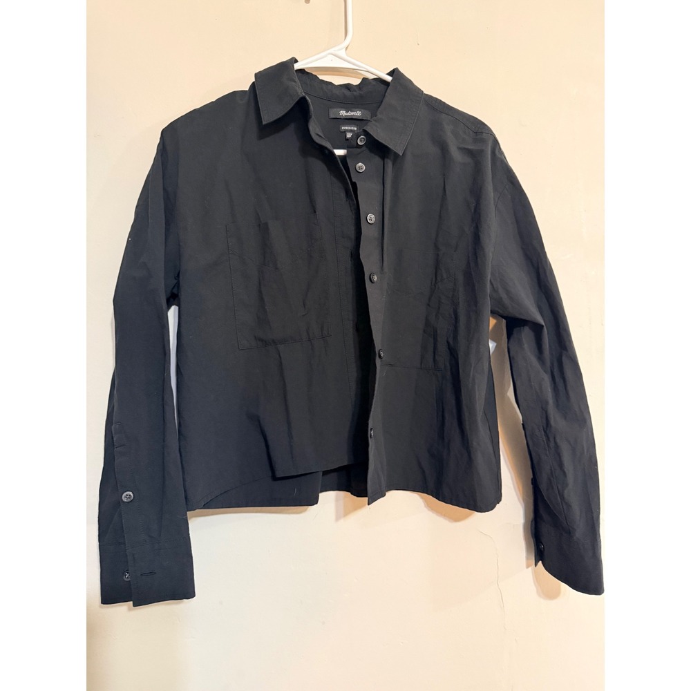 Madewell Oversized Black Button Down‎ Shirt Long Sleeve Crop Top XXS